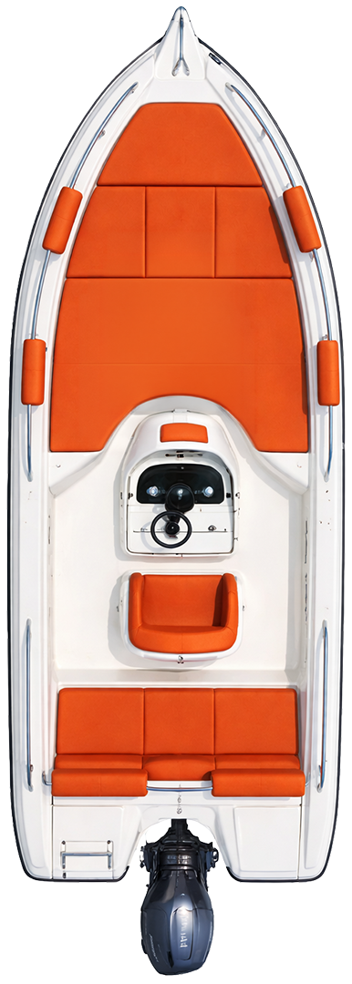 Vasilissa Aliki boat top-down interior deck plan showing red hull and seating layout